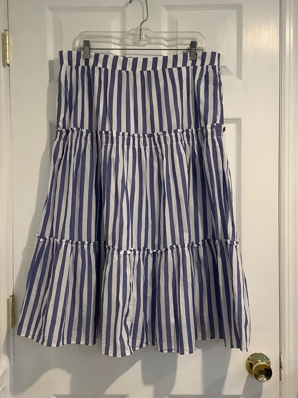 NWT J.CREW 100% Cotton Blue/White Striped Nautical Preppy Coastal Beachy Skirt L